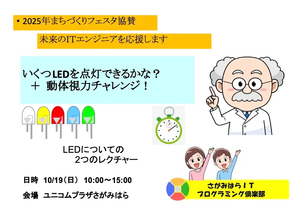 2025年まちづくりフェスタ協賛「未来のＩＴエンジニアを応援します」いくつLEDを点灯できるかな？ 10分間チャレンジ＋動体視力チャレンジ